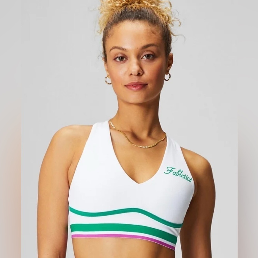 Fableticss all day every day white green pink sports bra size small adjustable
